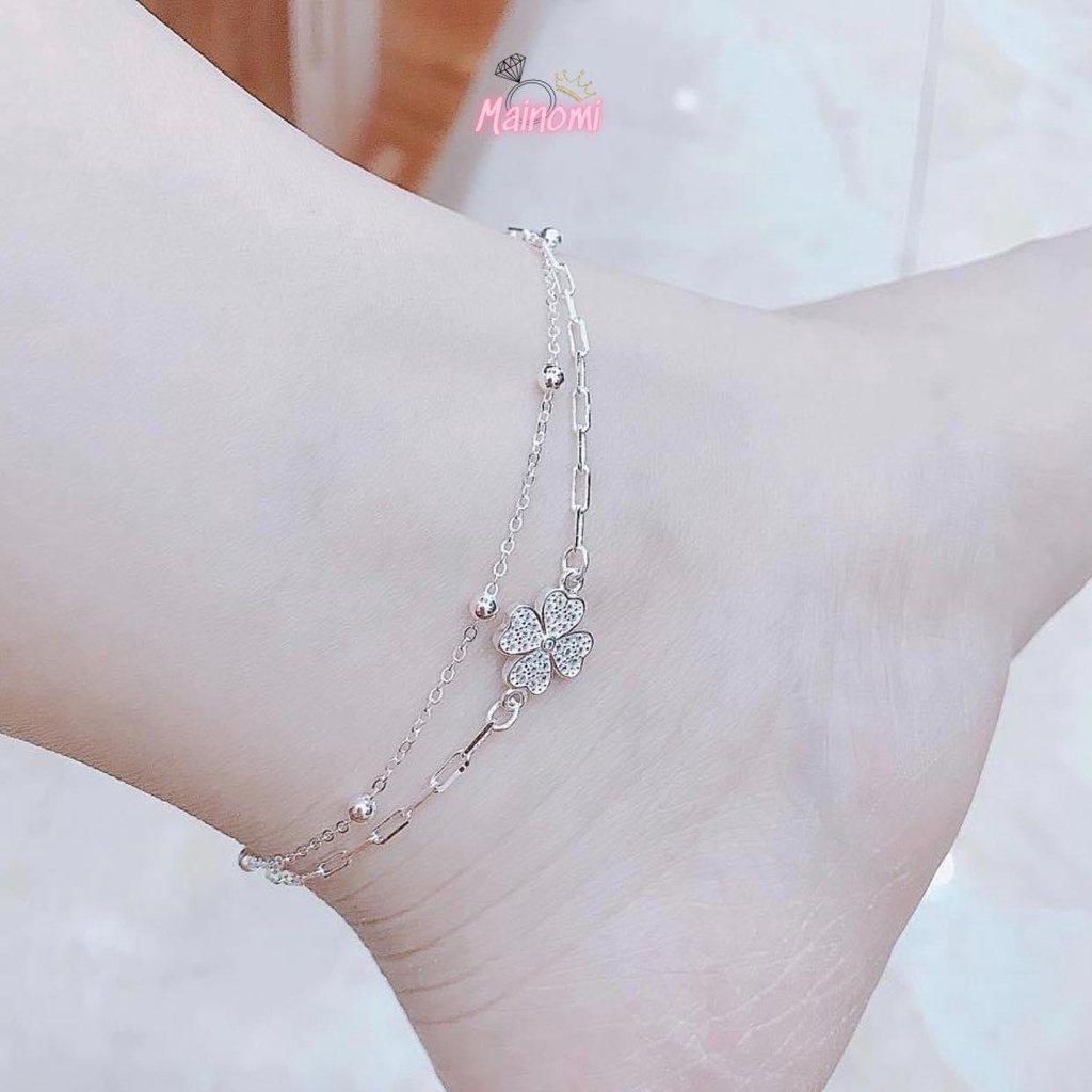 Lắc chân, lắc tay cỏ 4 lá dáng kép xinh xắn chuẩn bạc Mainomi Shop Bạc Xinh
