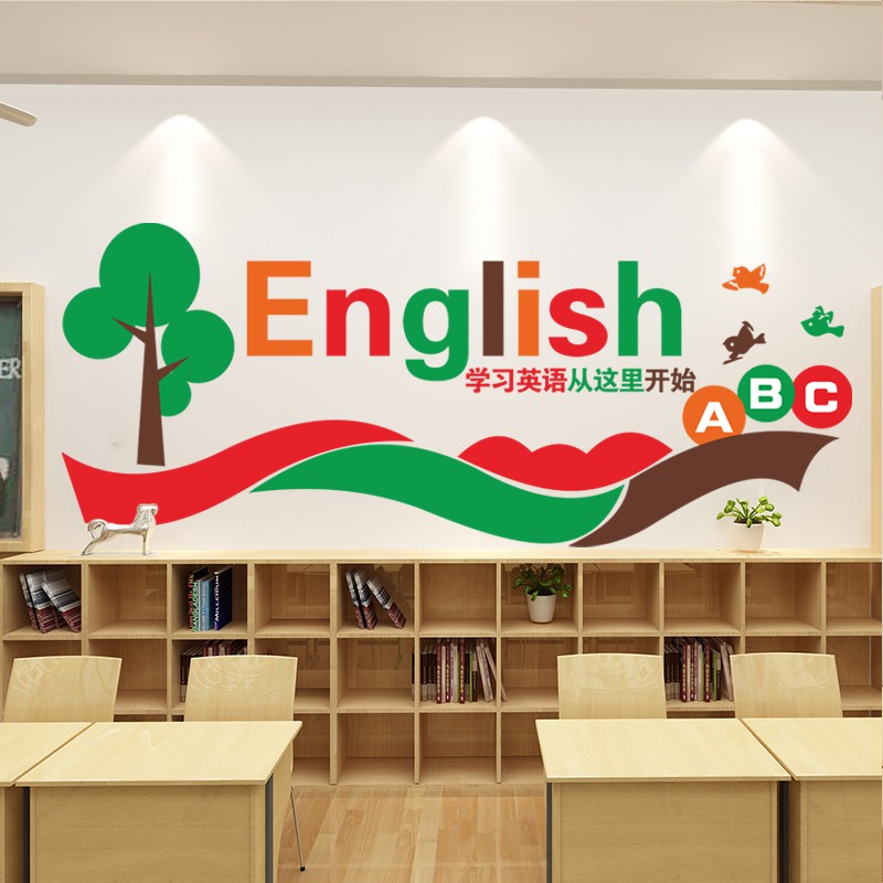 Giấy Dán Tường In Chữ Tiếng Anh Sáng Tạo Trang Trí Lớp Học