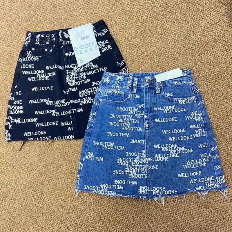 [Mã FAXANH55 giảm 10K đơn 50K] ( Ảnh thật ) Cv0418 Chân váy jean hoạ tiết chữ | BigBuy360 - bigbuy360.vn