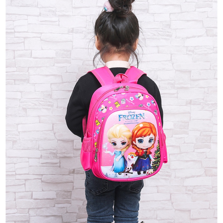Cặp balo học sinh đi học nhà trẻ, mẫu giáo in hình 3D FROZEN chất liệu vải dù chống thấm nước cao cấp BL027