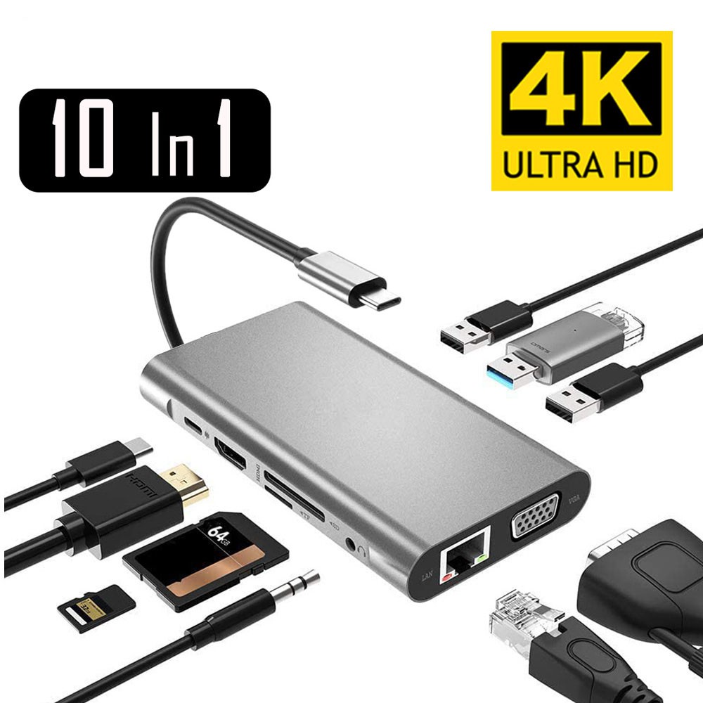 Bộ chuyển đổi Hub Type-C sang Hdmi 4k Vga Usb-C 3.0 Type C 3.5mm đa .