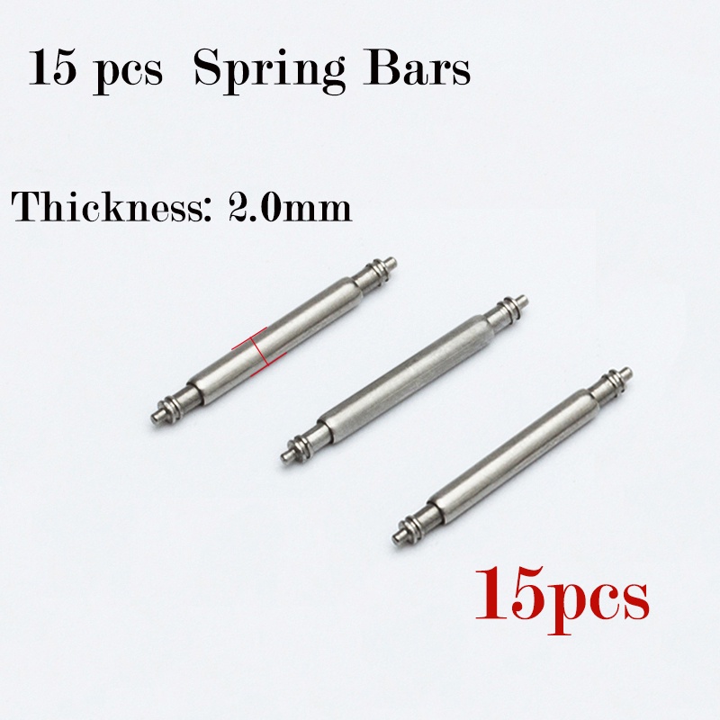 Set 15 Thanh Lò Xo Đồng Hồ Đeo Tay Đường Kính 2.0mm Dày 2mm Bằng Thép Không Gỉ