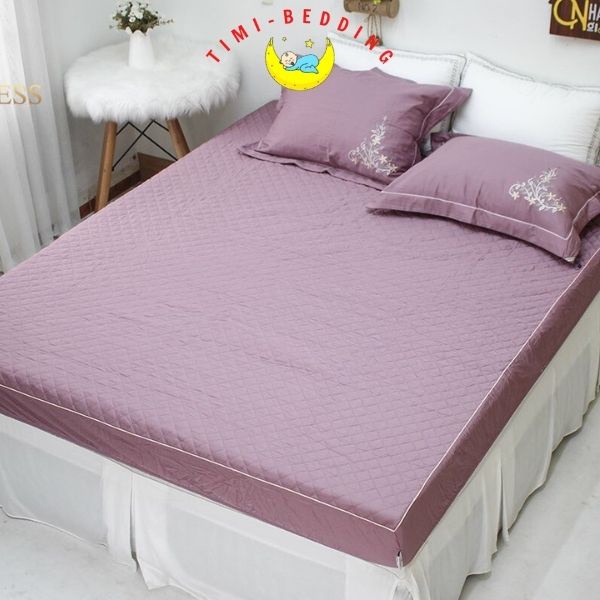 Bộ ga gối lụa 60s chun trần bông Happiness cao cấp mùa hè thoáng mát, sang trọng – Timibedding