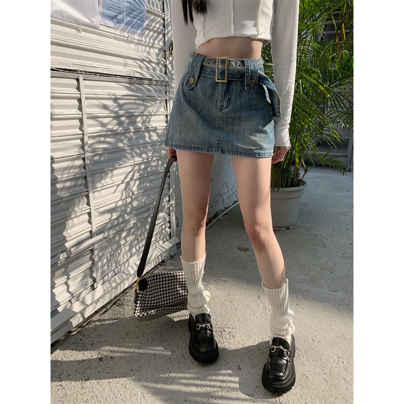 Cocory vn Chân váy jean Lưng Cao 5 Màu Sắc Thời Trang Dành Cho Nữ