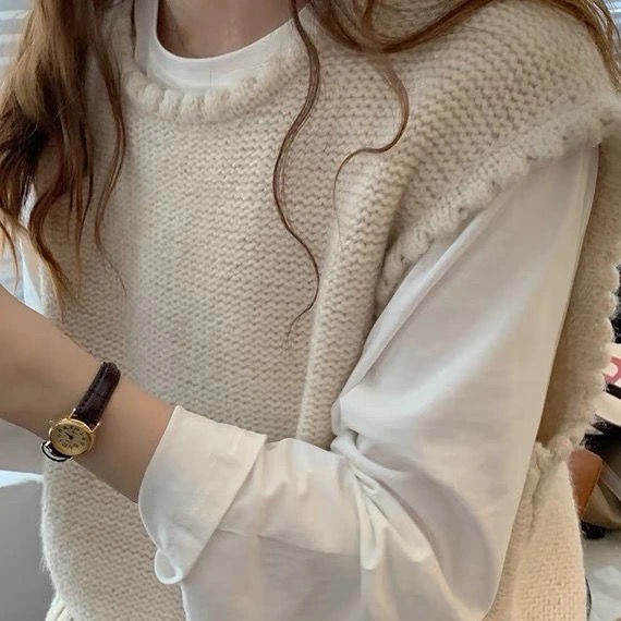 Áo Len Không Tay Cổ Tròn Thiết Kế Mới Thời Trang Theo Phong Cách Vintage Dành Cho Nữ