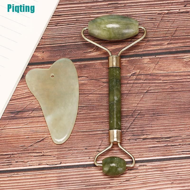 1 Bộ Dụng Cụ Massage Mặt Bằng Ngọc Bích Tự Nhiên + Gua Sha