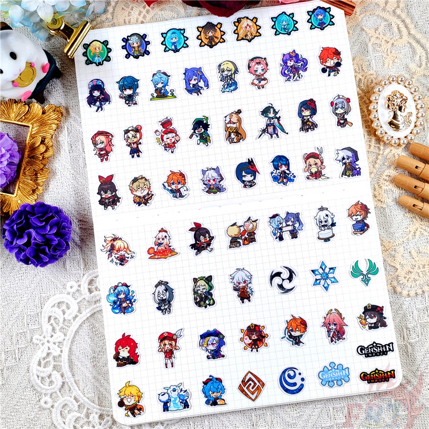 Set 120 miếng dán trang trí decal thiết kế Q Genshin Impact Q-A mini thời trang cho sổ lưu niệm album nhật ký DIY