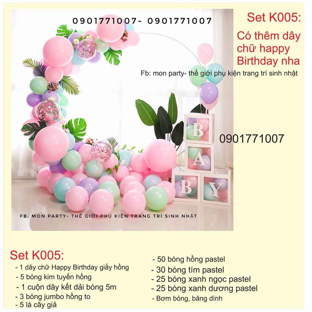 Set bóng trang trí sinh nhật đẹp kèm khung tròn, set trang trí tone màu pastel đẹp, trang trí sinh nhật