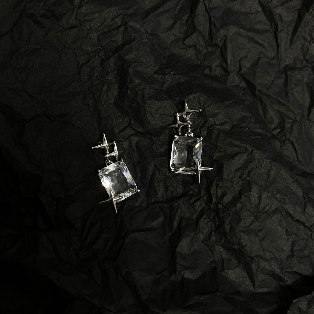 Khuyên Tai Hình Vuông Đính Đá Kim Cương Nhân Tạo Đơn Giản Dễ Phối Đồ 19A1497