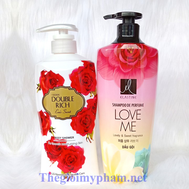 Combo Double Rich: Sữa Tắm Hoa Hồng 550g + Dầu Gội Love Me Double Rich 600g