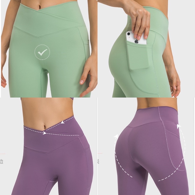 Quần Tập thể Thao Dáng Dài Cạp Đắp Chéo Thiết Kế Túi Sườn Quần Tập Gym Yoga Nữ Cao Cấp Lululemon Wunder Under 2022