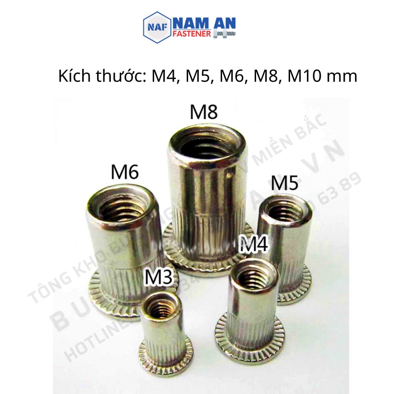 100 con Tán rút M4, M5, M6, M8 Mạ trắng, Mạ vàng, đai ốc rút, ecu rút
