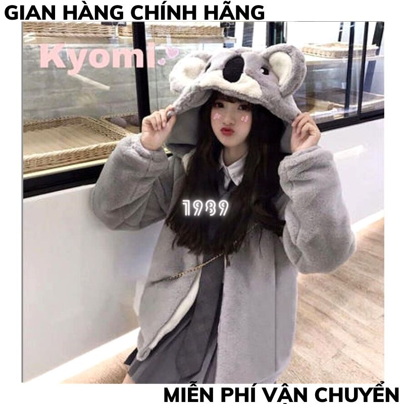 Áo Khoác  Mũ Gấu Cute Chất Lông Dày Đẹp- Áo Nỉ Lông Mũ Gấu Xám Hot ,bộ ngủ lông ulzzang THƠI TRÂNG 1989 | BigBuy360 - bigbuy360.vn