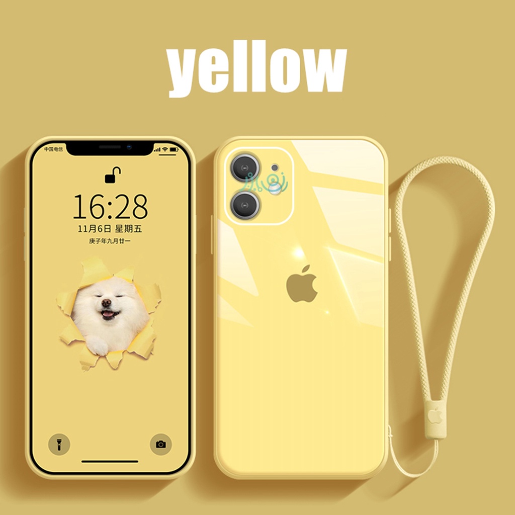 【Free Lanyard】Macaron case iPhone 11 12 Pro MAX XS MAX XR X 6 6S 7+ 8 Plus SE 2020 Tempered Glass Case Square Silicone back cover