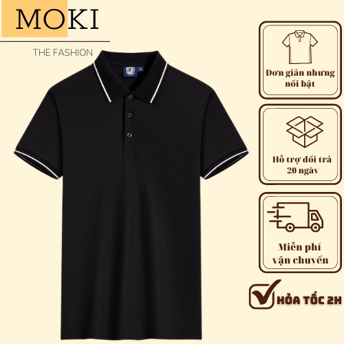 Áo Polo Nam MOKI cổ viền tay ngắn basic 4 màu VIỀN CỔ KẺ SỌC đẹp vải cá sấu cotton cao cấp xuất xịn chuẩn form