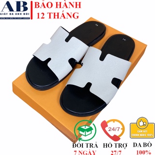 🔥BẢO HÀNH 12 THÁNG🔥 Dép Nam Quai Ngang Chữ H Chất Da Thật 100% Màu Trắng Đen [Bảo Hành 12 Tháng Full Box Hộp]