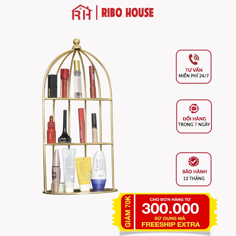 Kệ lồng chim RIBO HOUSE 3 tầng đa năng 45x22cm để nước hoa, mỹ phẩm trang trí bàn trang điểm RIBO147