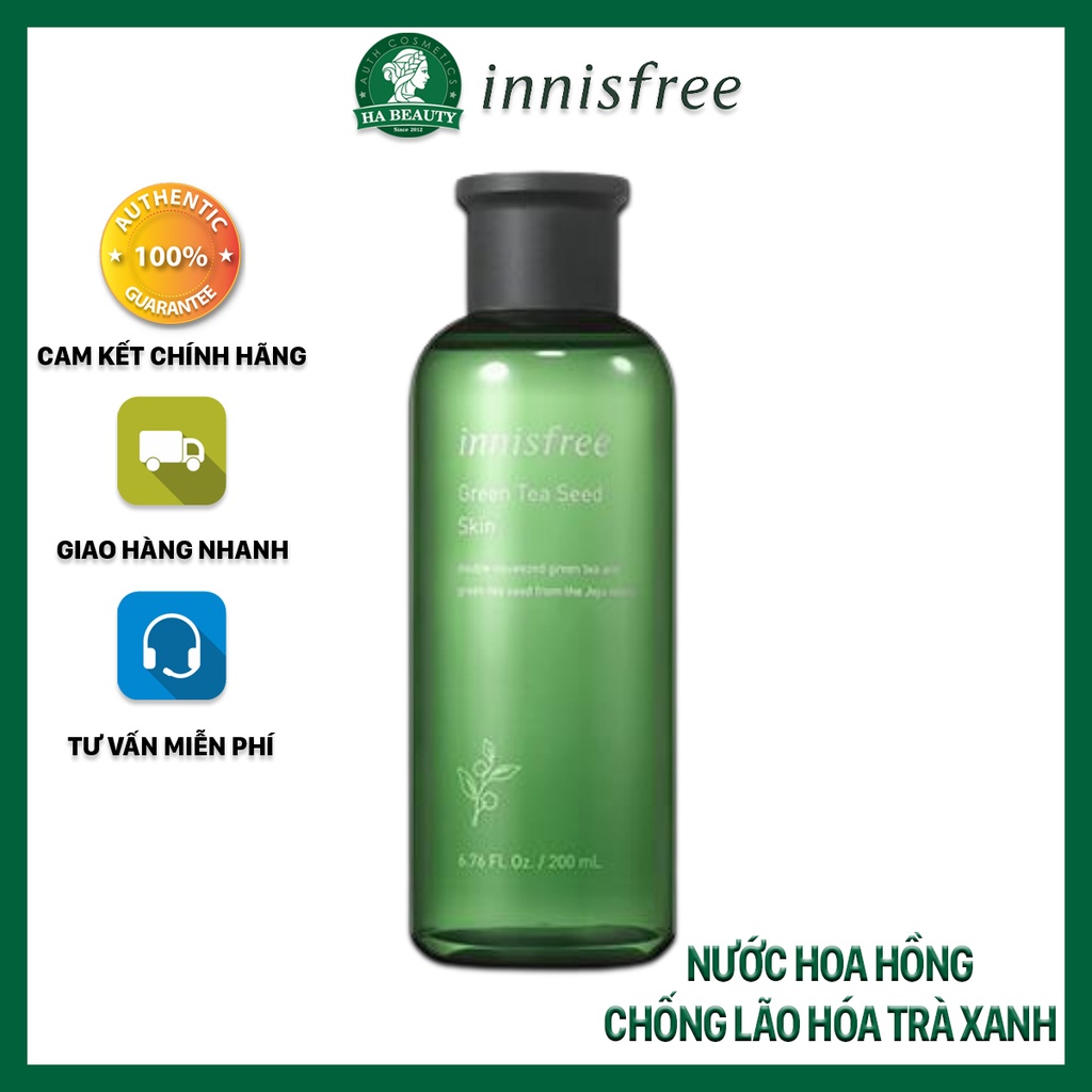 Nước hoa hồng dưỡng ẩm chống lão hóa da trà xanh innisfree Green Tea Seed Skin 200 ml sáng khỏe da