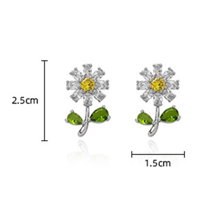 Khuyên Tai Hình Bông Hoa Đính Đá Zircon Phong Cách Hàn Quốc Mới
