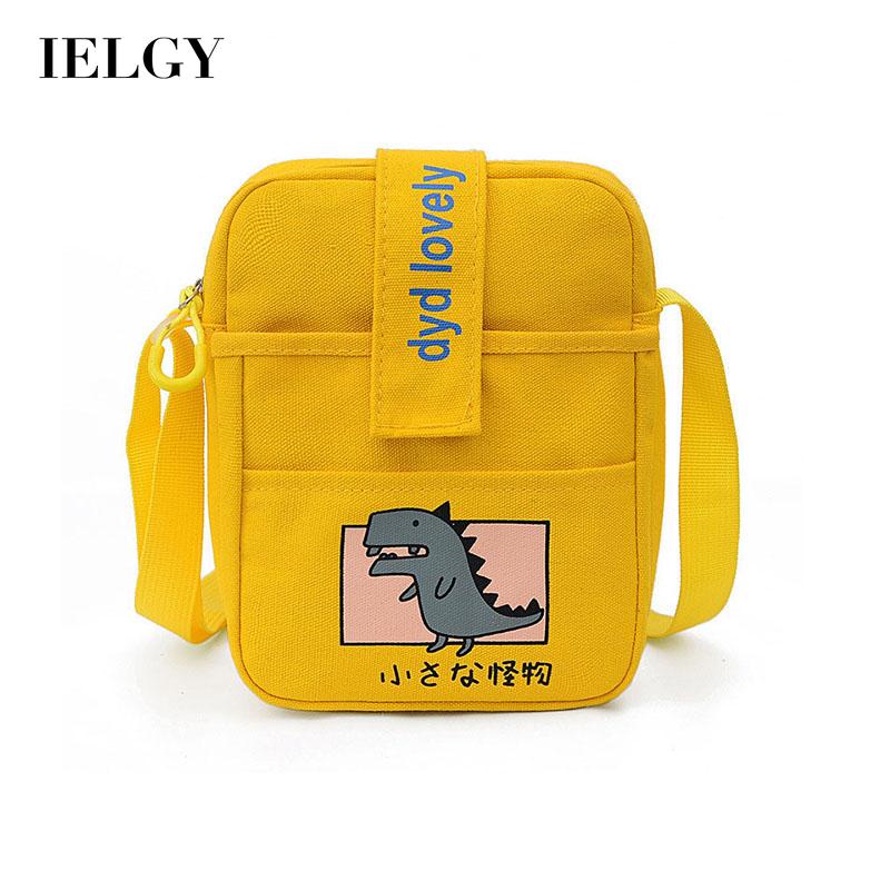 Túi đeo một bên vai IELGY vải canvas dáng vuông nhỏ màu vàng in hoạt hình kiểu Hàn Quốc dễ phối đồ