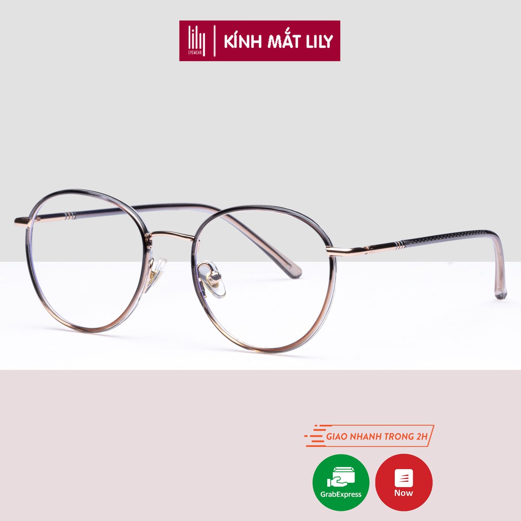 Gọng kính cận nam nữ Lilyeyewear mắt tròn kim loại gọng thanh mảnh màu sắc thời trang 2301