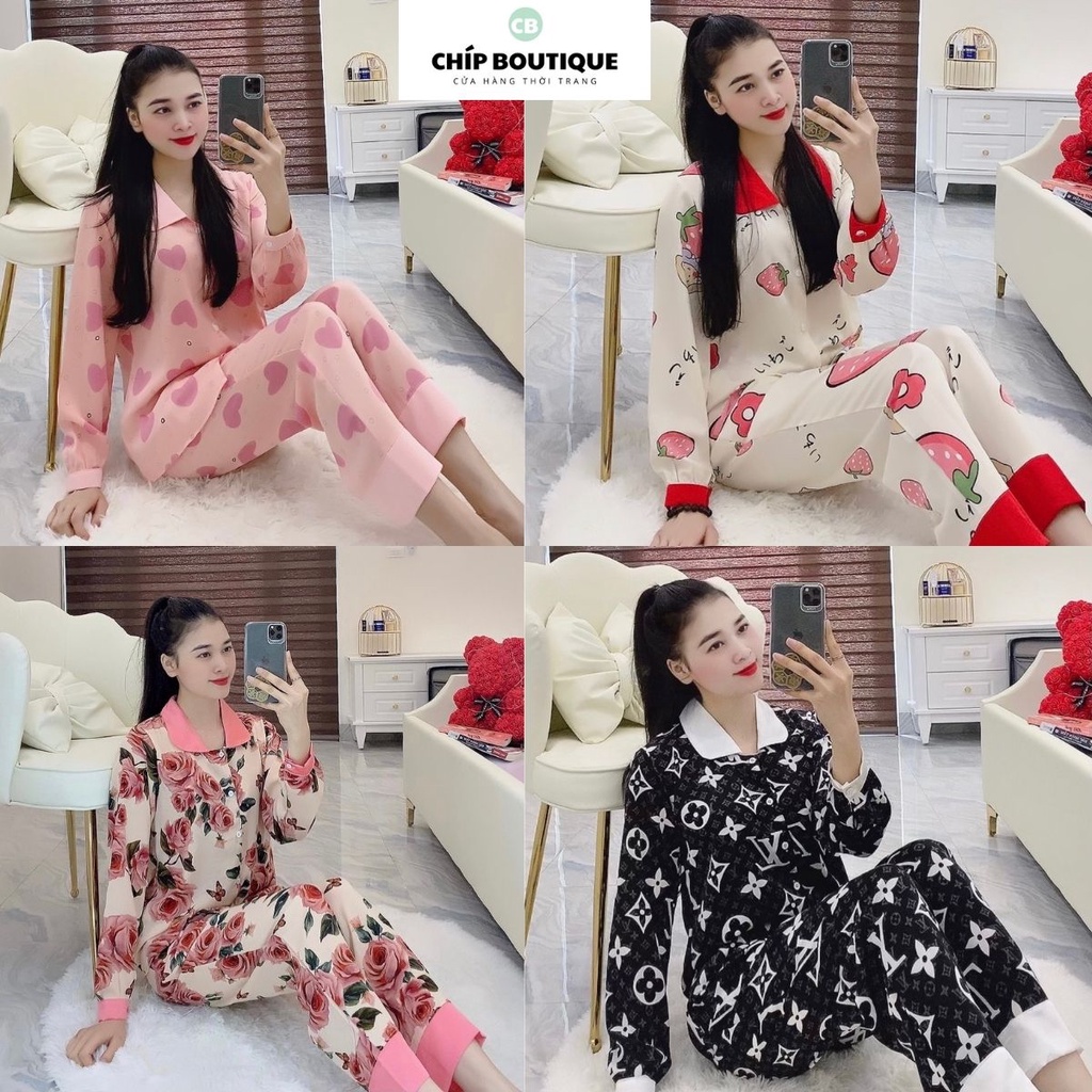 Pijama lụa cao cấp MANGO dài tay, Pizama lụa dài tay nữ chất đẹp, mềm mịn  - Chíp Boutique