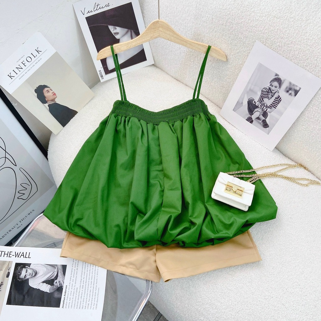 SET ÁO 2 DÂY XANH DÁNG BÍ + QUẦN SHORT KEM