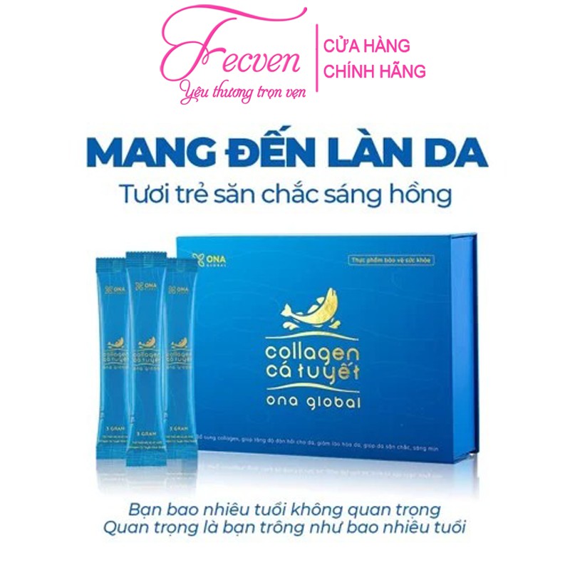 Collagen Cá Tuyết Ona Global Giảm Lão Hóa Da - Da Tươi Trẻ - Săn Chắc - Sáng Hồng, Hộp 30 Gói FECVEN