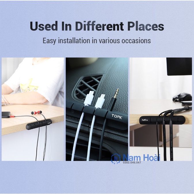 Đế Kẹp Dây Cáp hiệu TOPK L16 Sắp Xếp Gọn Gàng Trên Bàn Làm Việc Dán Kẹp Cố Định Chống Rối Cáp Sạc Dây Chuột Bàn Phím