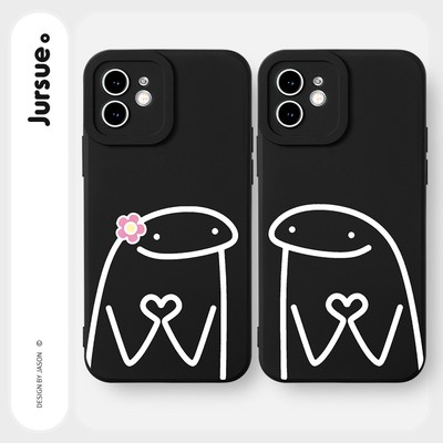 Ốp lưng JURSUE hoạt hình cặp đôi dễ thương đẹp đen Cho iPhone 16 15 14 13 12 11 Pro Max SE 2020 X XR XS ip 8 7 Plus Y2328