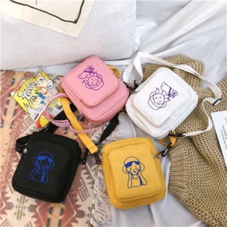 Túi tote vải bố đựng đồ canvas đeo chéo hình cô gái