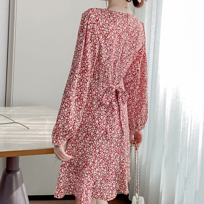 Đầm Voan Hoa Dài Tay Thời Trang Thanh Lịch Dành Cho Nữ