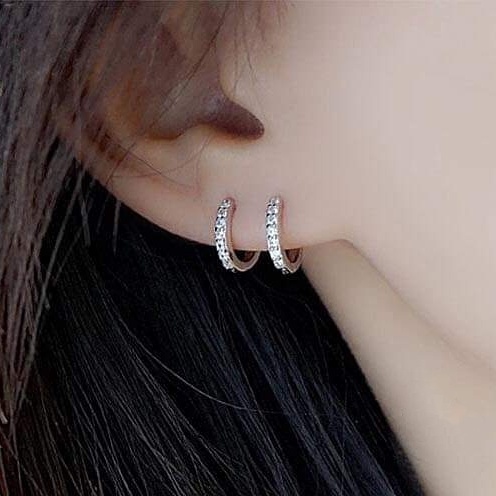 Khuyên tai bạc Khuyên tròn sát tai đính đá bạc ta Van Jewelry V10391 mẫu Full đá đường kính 15mm