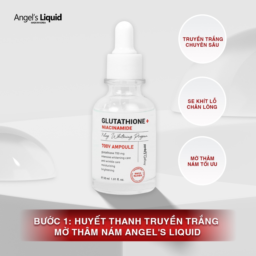 Bộ 3 Sản Phẩm Giảm Thâm Nám,Trắng Da Toàn Diện Angel's Liquid Niacinamide+ Glutathione Whitening Program