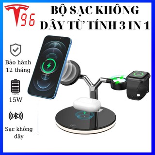 Bộ sạc không dây từ tính 3in1 QI 15W Trạm sạc nhanh Magsafing Bộ sạc iPhone 12 pro Max