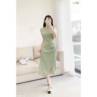 Váy lệch vạt đệm vai dúm sườn