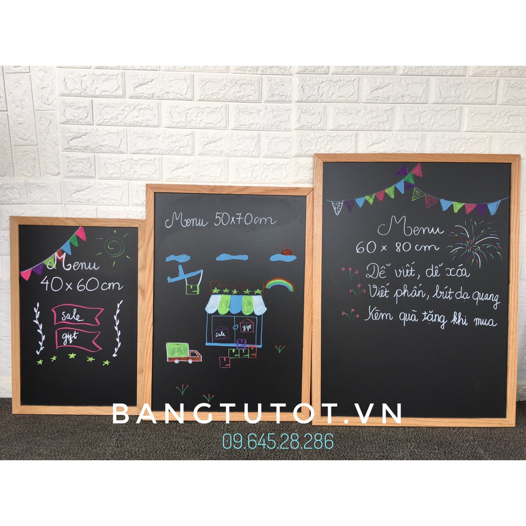Bảng menu đen viết phấn, viết bút dạ quang Kèm quà tặng