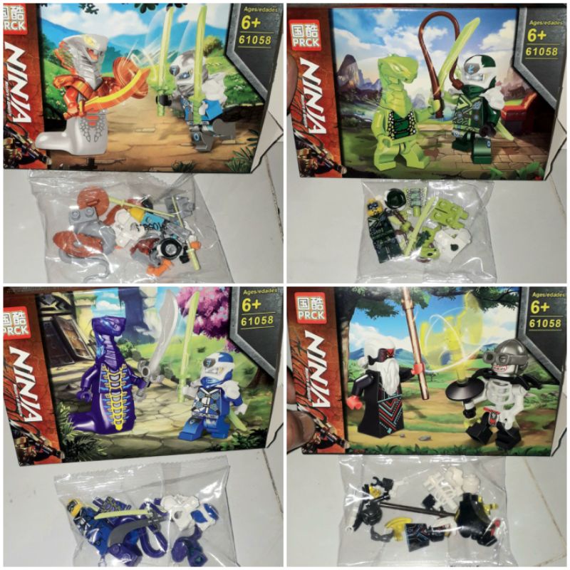 Lắp ráp 1 hộp có 2 mini Ninja Đại chiến với Bộ xương và Rắn 61058 có nhiều chi tiết bằng nhựa ABS