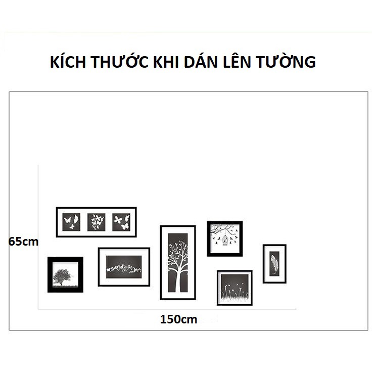 Tranh dán tường bộ 7 khung ảnh đen trắng trang trí ấn tượng