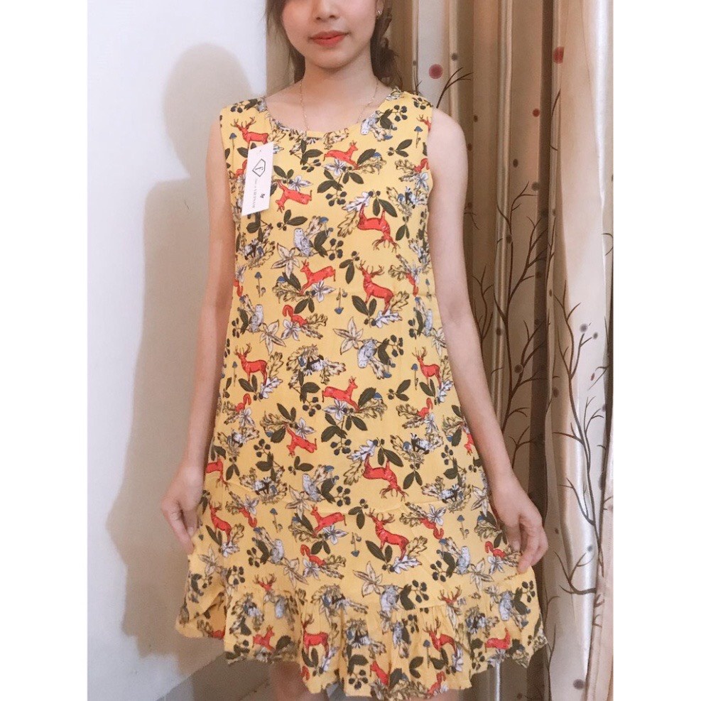 Váy lanh lụa mặc ở nhà, mặc ngủ, mặc bầu,váy lanh bầu xuông chữ A dài ngang gối không co không nhăn