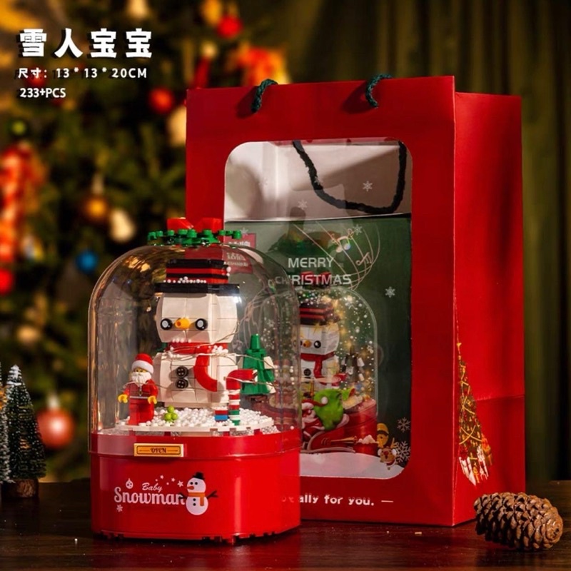 Đồ chơi xếp hình mô hình lắp ráp Hộp Nhạc Giáng Sinh có chế độ Tuyết Bay kèm đèn led Nanoblocks