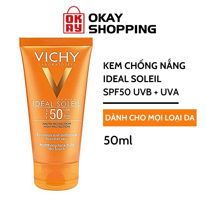 Kem chống nắng dưỡng da cho da dầu, không nhờn rít SPF 50 PA+++ Vichy Ideal Soleil 50ml