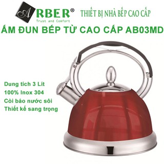 Ấm đun nước Bếp Từ Arber 3 Lít - Inox Màu đỏ Quyến rũ - AB03MĐ (dùng mọi loại bếp)