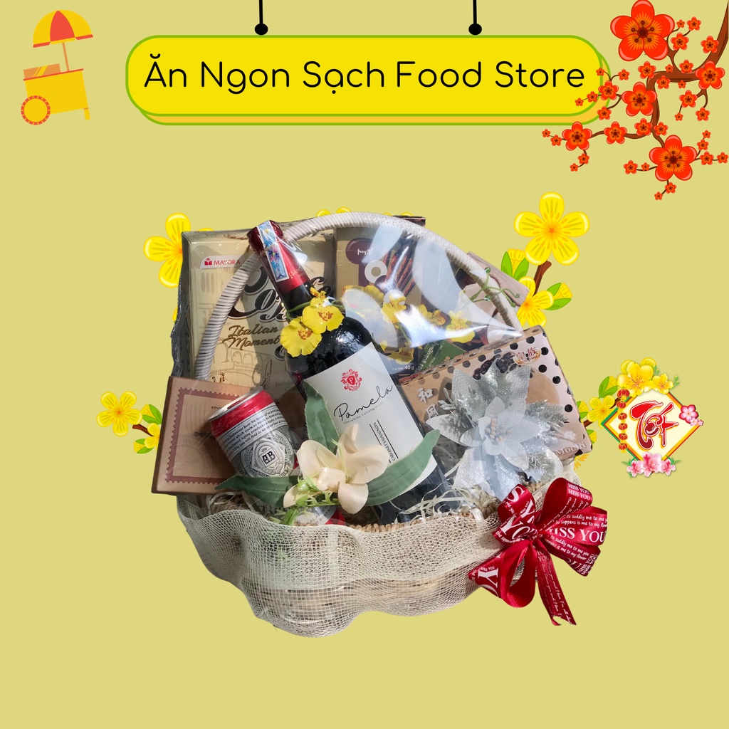 Giỏ quà tết 2022 Hộp quà tết cao cấp sang trọng làm quà biếu tết ý nghĩa sét 7 món