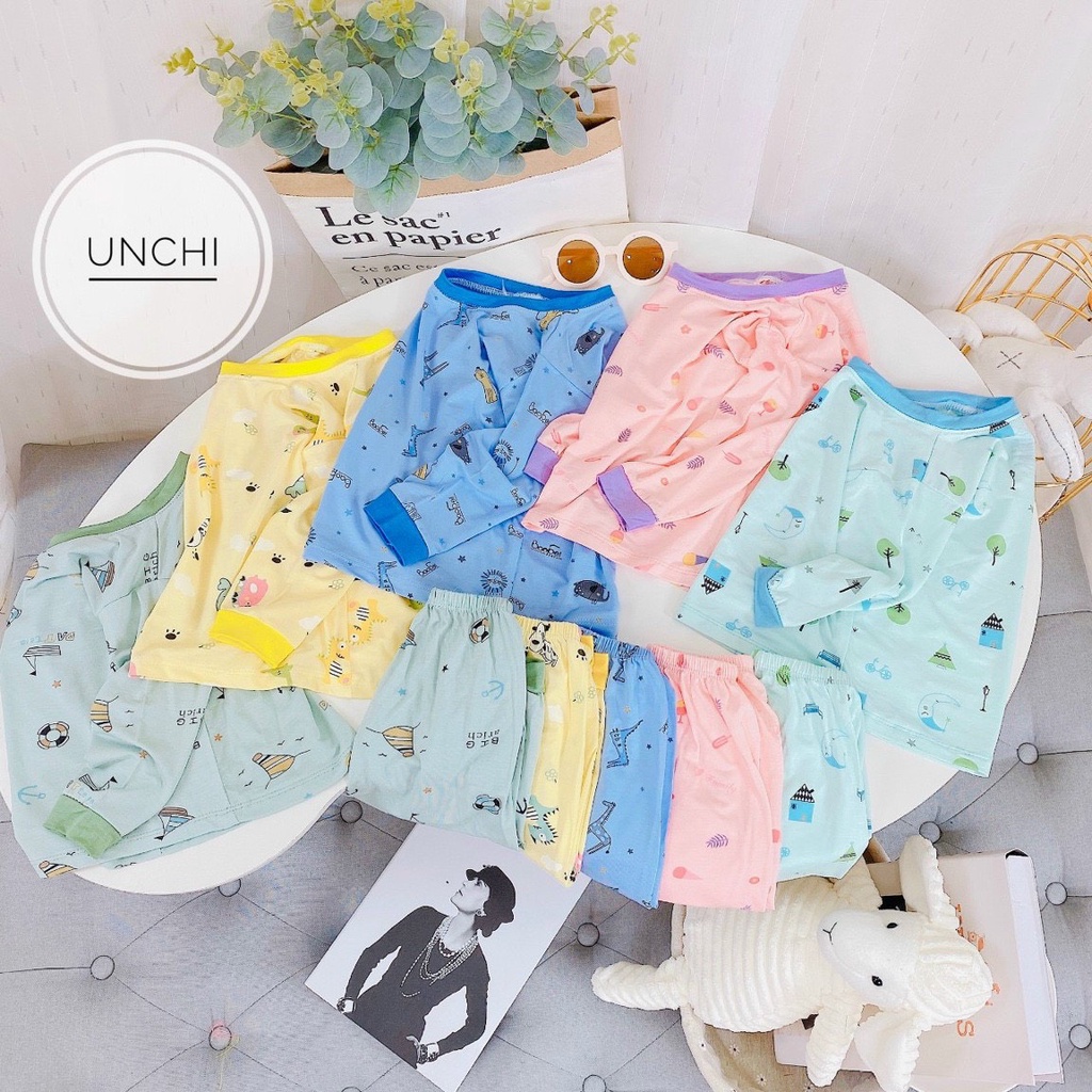 Bộ Dài Tay Cho Bé Gái, Bé Trai Minky Mom Vải Cotton in Hoạ Tiết dễ thương, Bộ Quần Áo Dài Tay Trẻ Em, Bé Mặc Điều Hòa