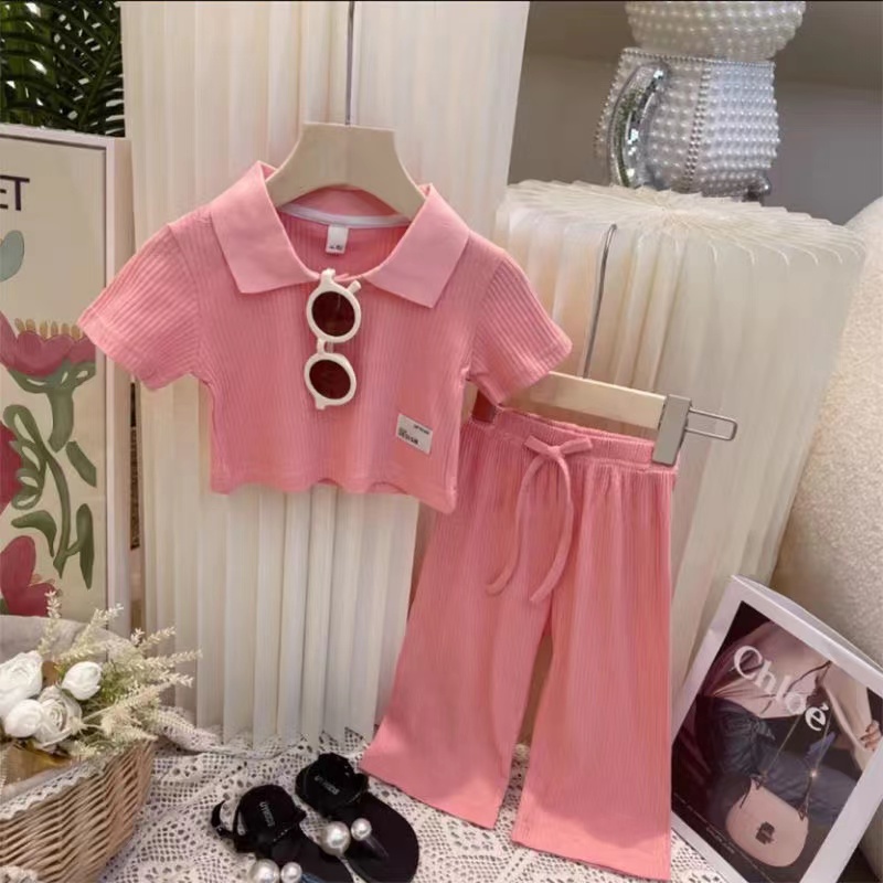 Set Đồ Thể Thao Mùa Hè Gồm Áo Tay Ngắn Màu Trơn + Quần Ống Rộng Phong Cách Hàn Quốc Cho Nữ