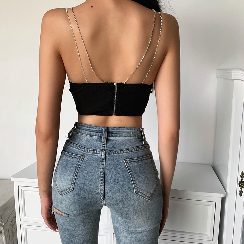 Female Elegant Bodycon Camisole Wrap Top Women Flash Diamond Chain Sexy Crop Tops Strap | WebRaoVat - webraovat.net.vn