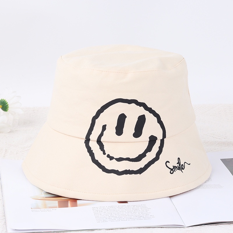 Nón xô LINJW thêu hình mặt cười thời trang