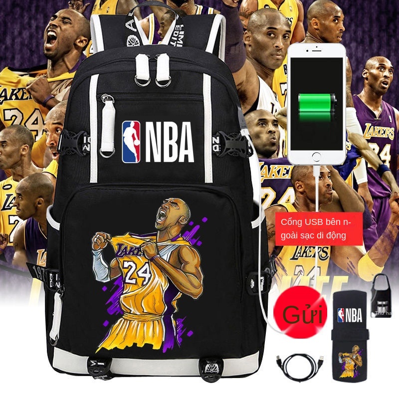 ✾☬NBA Basketball Curry Schoolbag Lakers James Kobe Ba lô số 24 Ba lô cặp đôi sinh viên nam và nữ