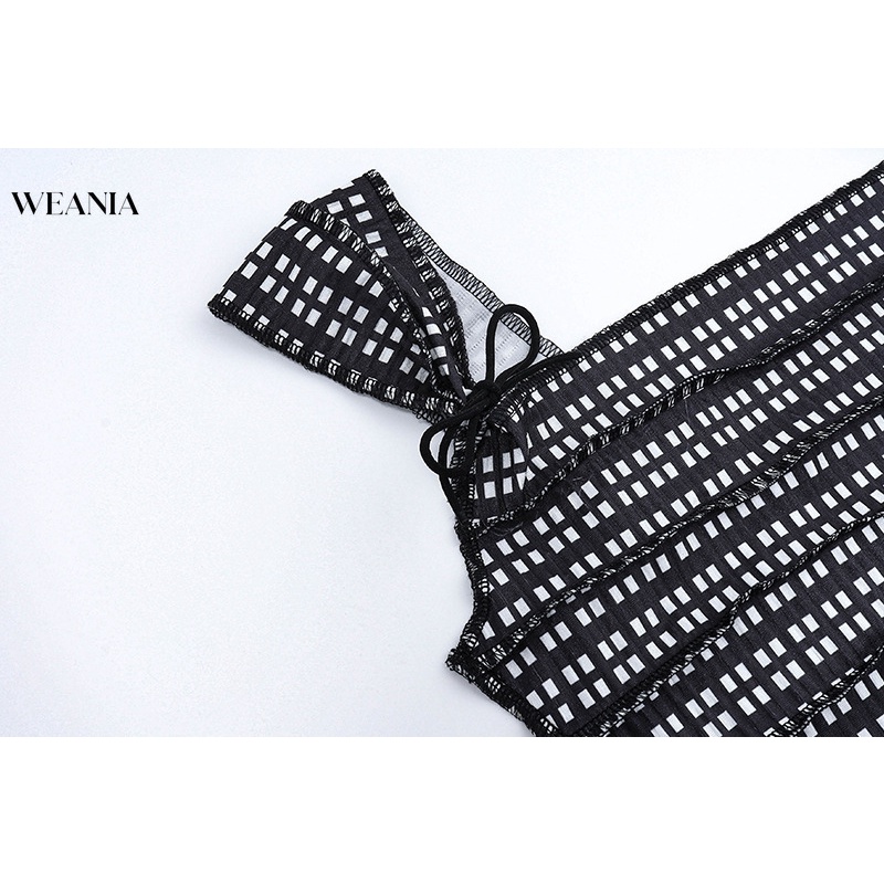 Áo tank top WEANIA hở lưng họa tiết sọc caro thời trang cho nữ